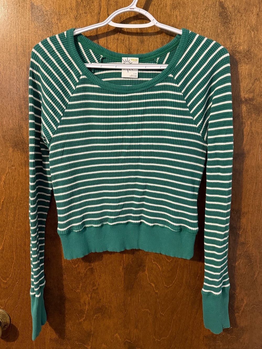 aerie Green and White Striped Ribbed Top